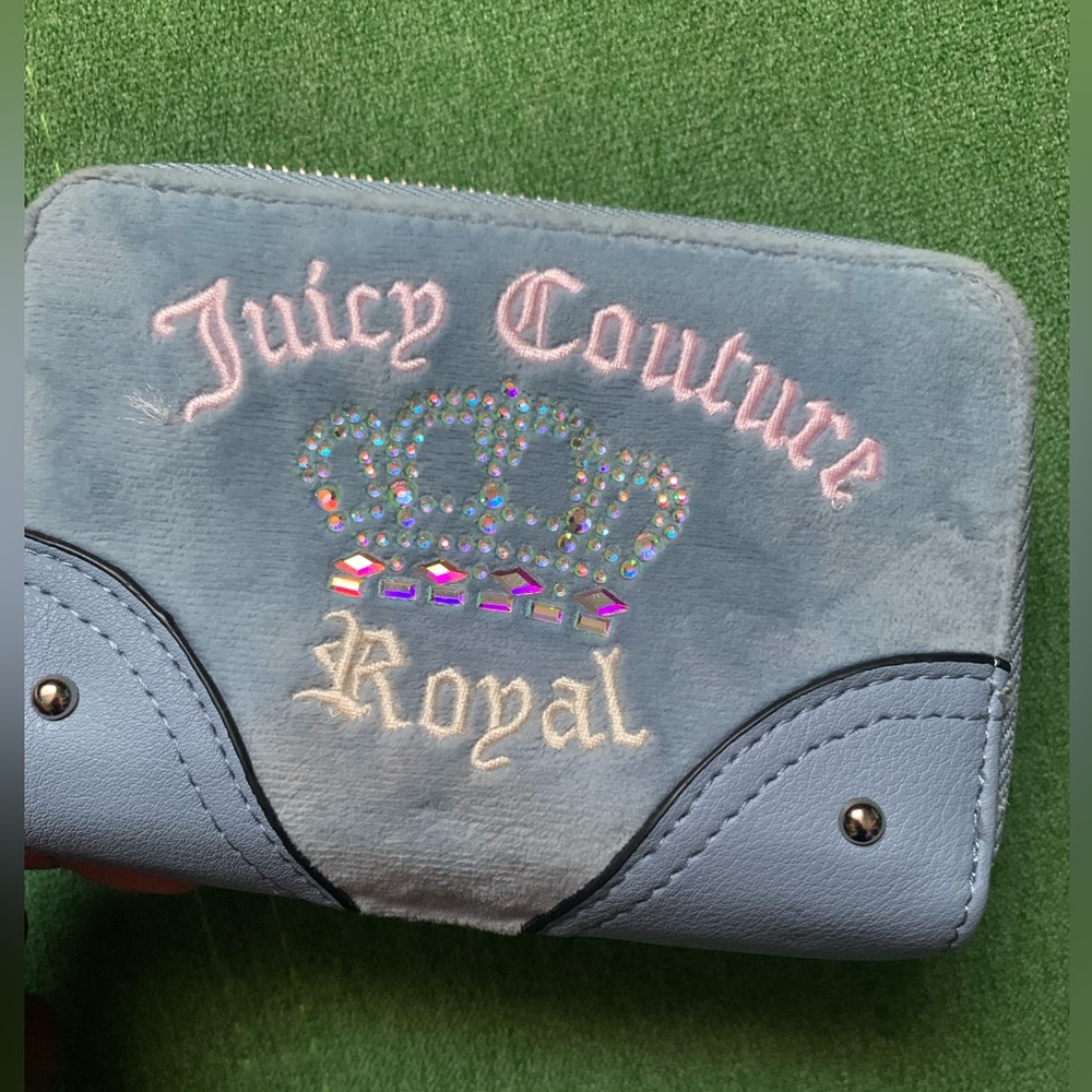 Juicy Couture Kingdom Velour Dusty Blue Embellished 'Royal' Wallet